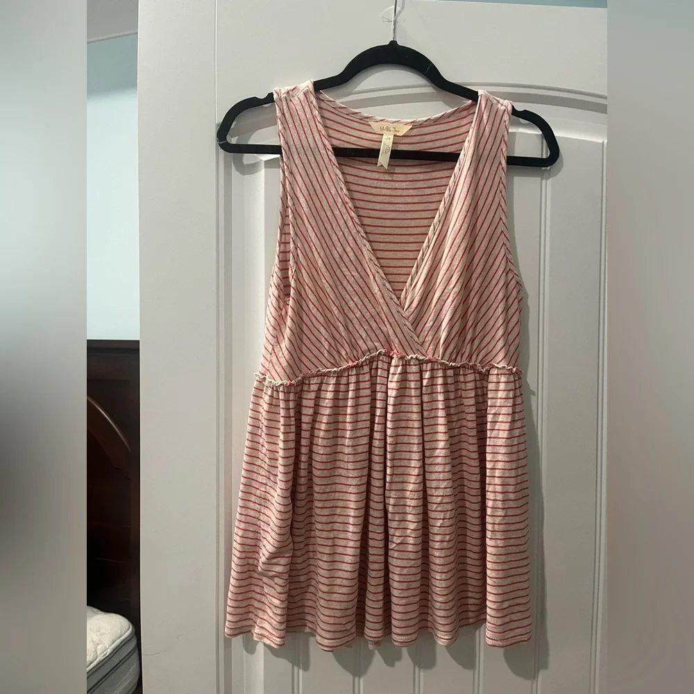 Matilda Jane Oatmeal Red Striped V-neck Tank Top large Soft Women's - Picture 1 of 5